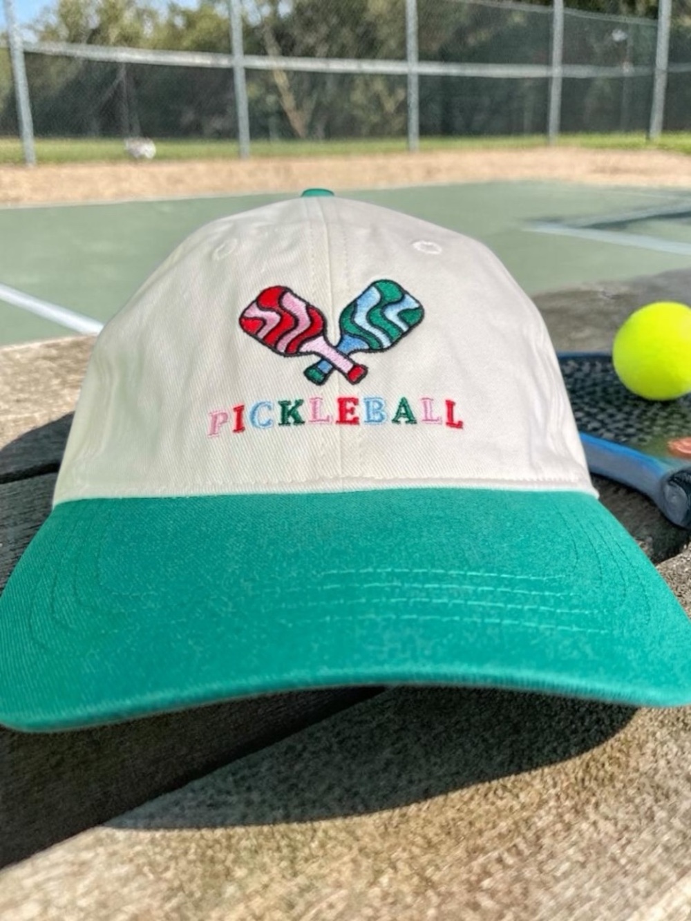 PICKLEBALL HAT  White & Green Fraser Sterling Sport Strapback Hat Cap *NWT